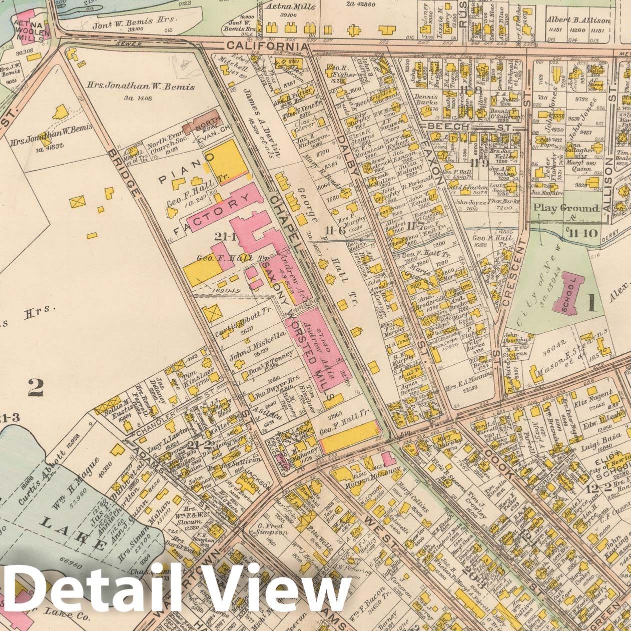 Historic Map : Atlas City of Newton, MA, Newton 1907 Plate 002 , Vintage Wall Art
