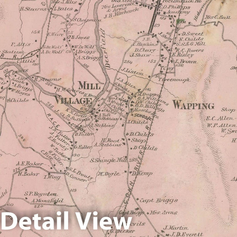 Historic Map : Atlas of Franklin Co. Massachusetts, Deerfield 1871 , Vintage Wall Art