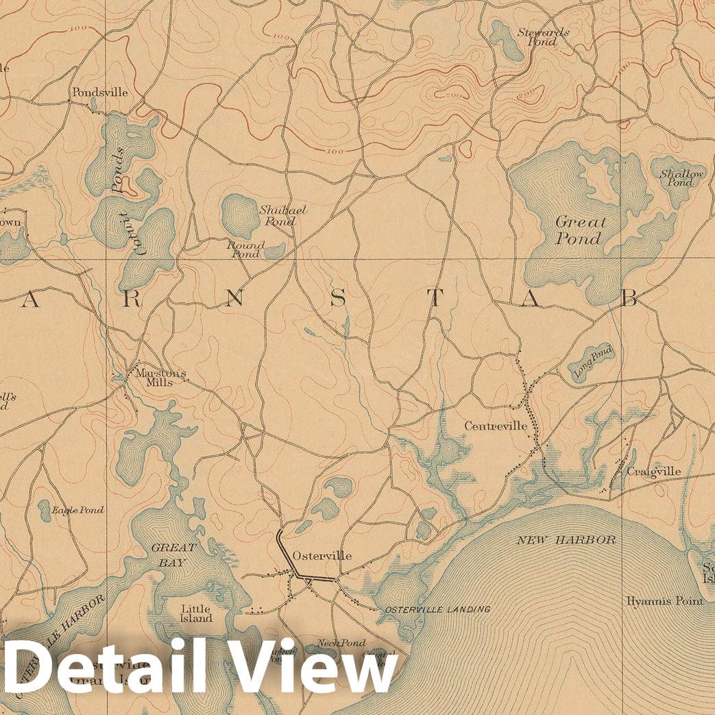 Historic Map : USGS 7.5 Minute Sheets and Quadrangles, Barnstable & Hyannis & Sandwich 1913 Topographic Map , Vintage Wall Art
