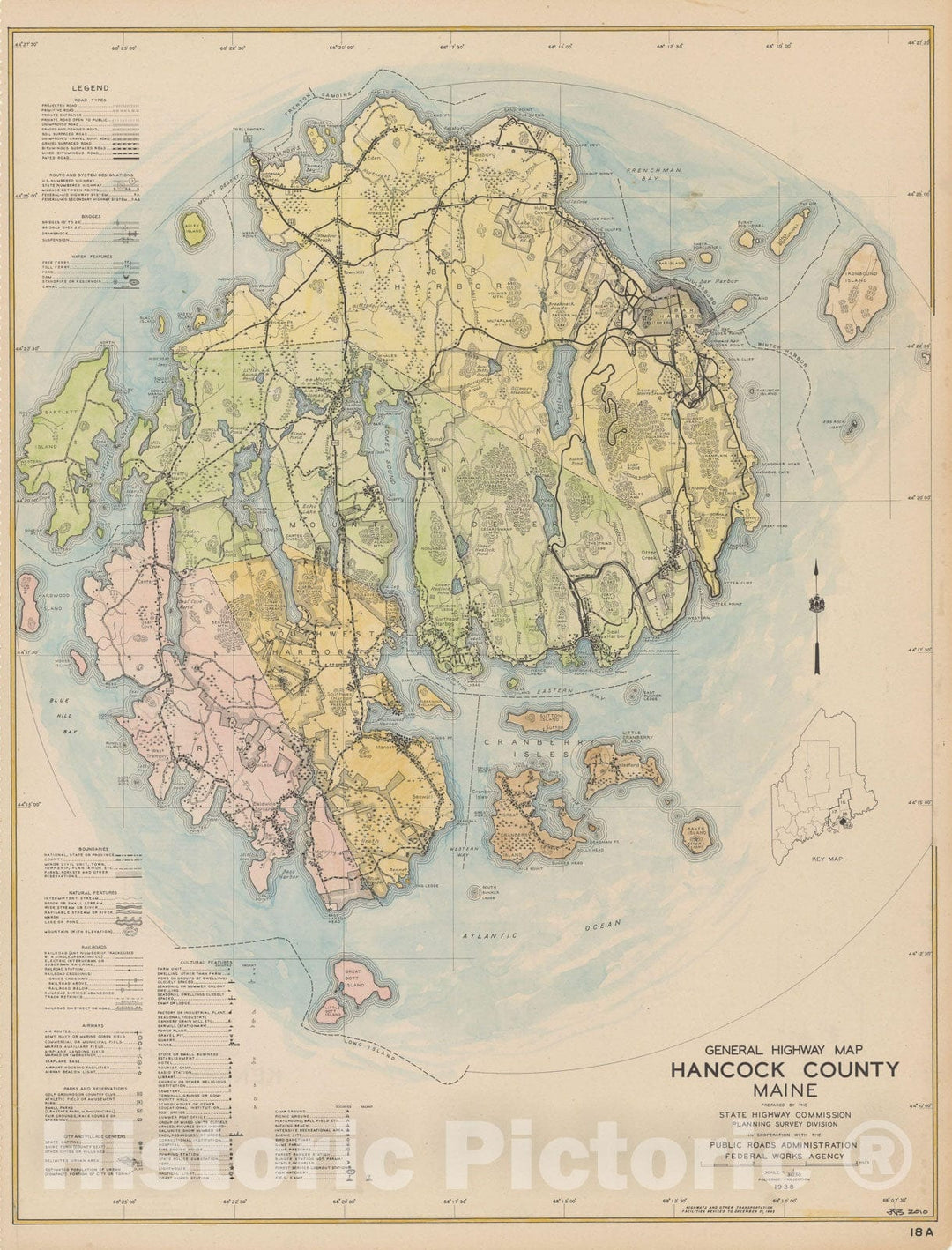 Historic Map : Maine General Highway County Maps, Hancock 1938 Plate 018 , Vintage Wall Art