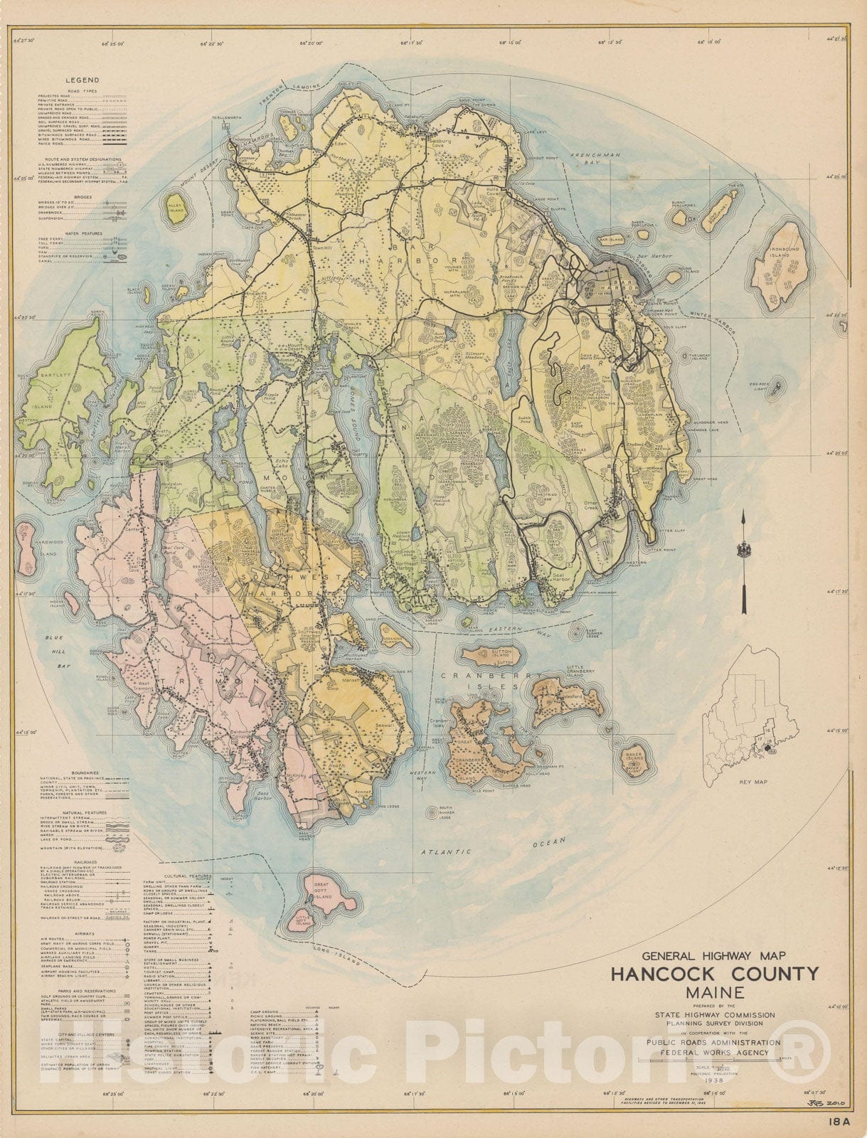 Historic Map : Maine General Highway County Maps, Hancock 1938 Plate 018 , Vintage Wall Art