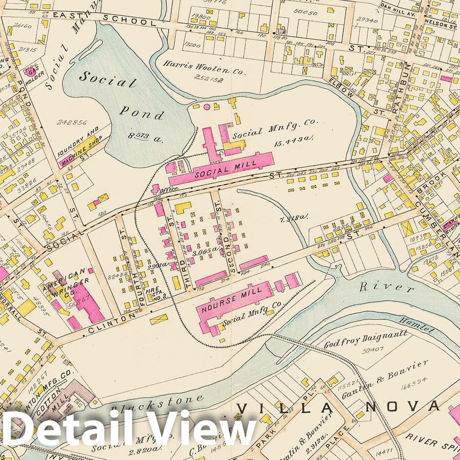 Historic Map : Atlas of Providence County, Woonsocket 1895 Plate 002 , Vintage Wall Art