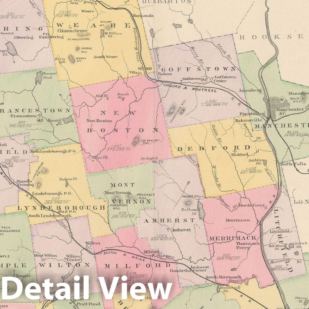 Historic Map : Hillsborough 1892 , Town and City Atlas State of New Hampshire , v2, Vintage Wall Art
