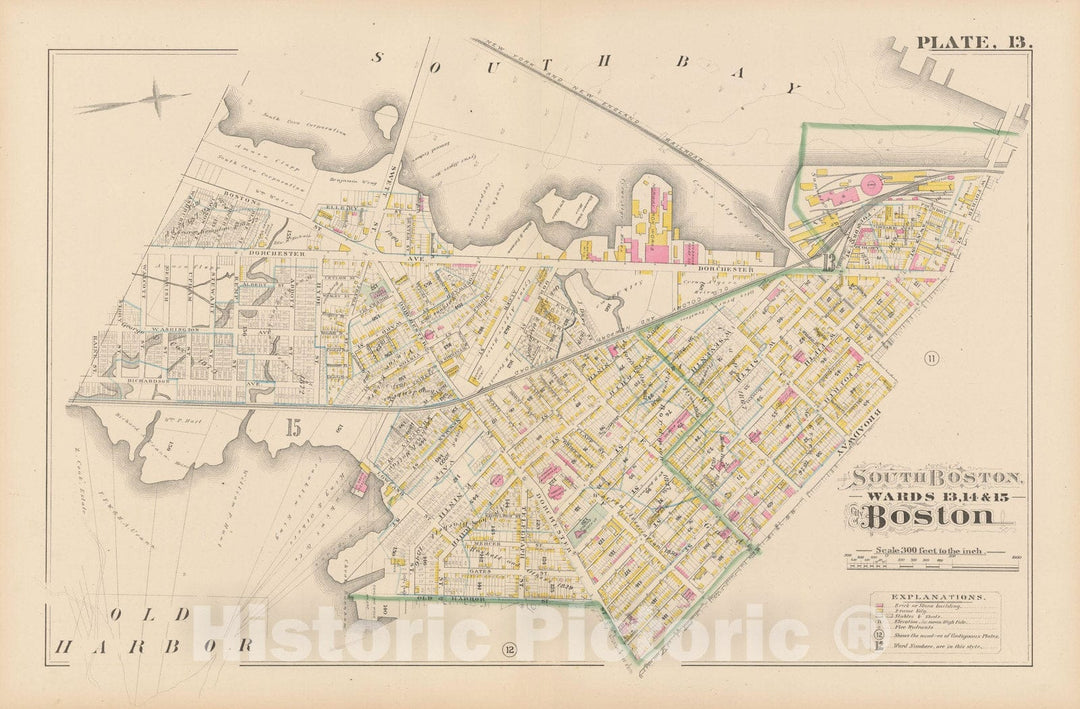 Historic Map : City Atlas of Boston, Massachusetts, South Boston 1882 Plate 013 , Vintage Wall Art