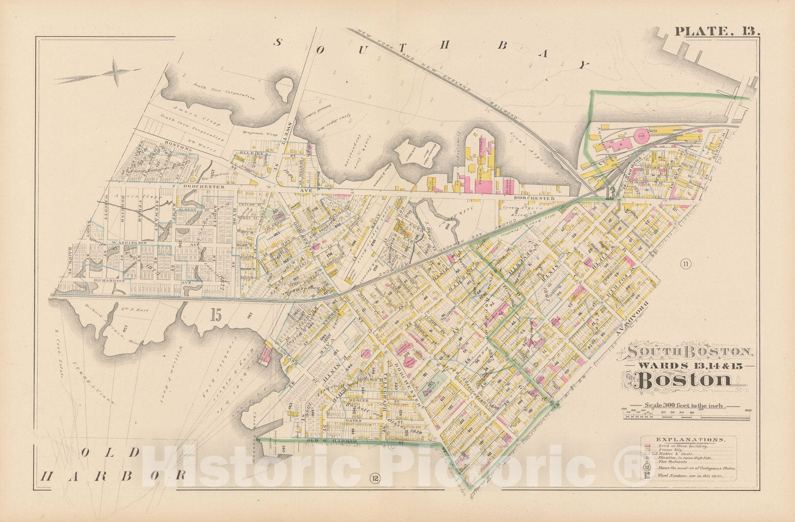 Historic Map : City Atlas of Boston, Massachusetts, South Boston 1882 Plate 013 , Vintage Wall Art
