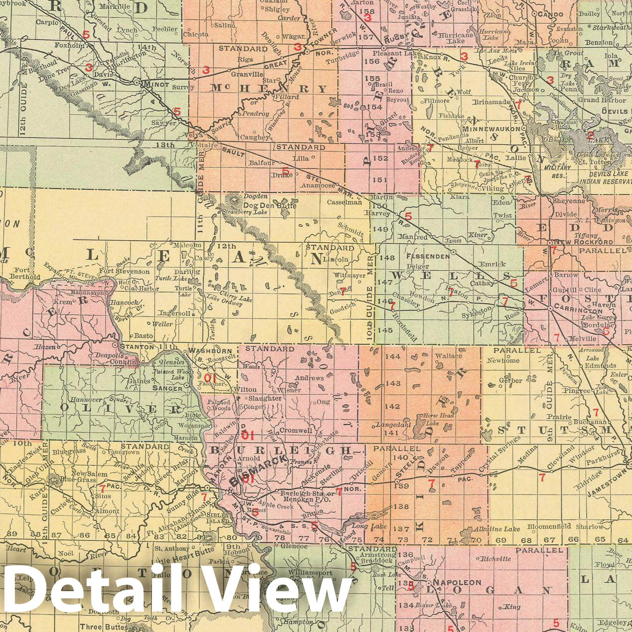 Historic Map : North Dakota 1903 , Rand McNally Business Atlas , Vintage Wall Art