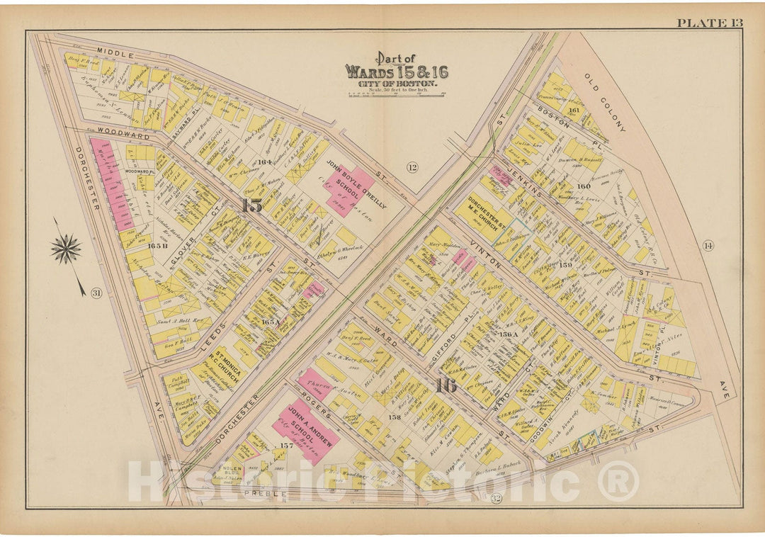 Historic Map : Atlas of South Boston, South Boston 1910 Plate 013 , Vintage Wall Art
