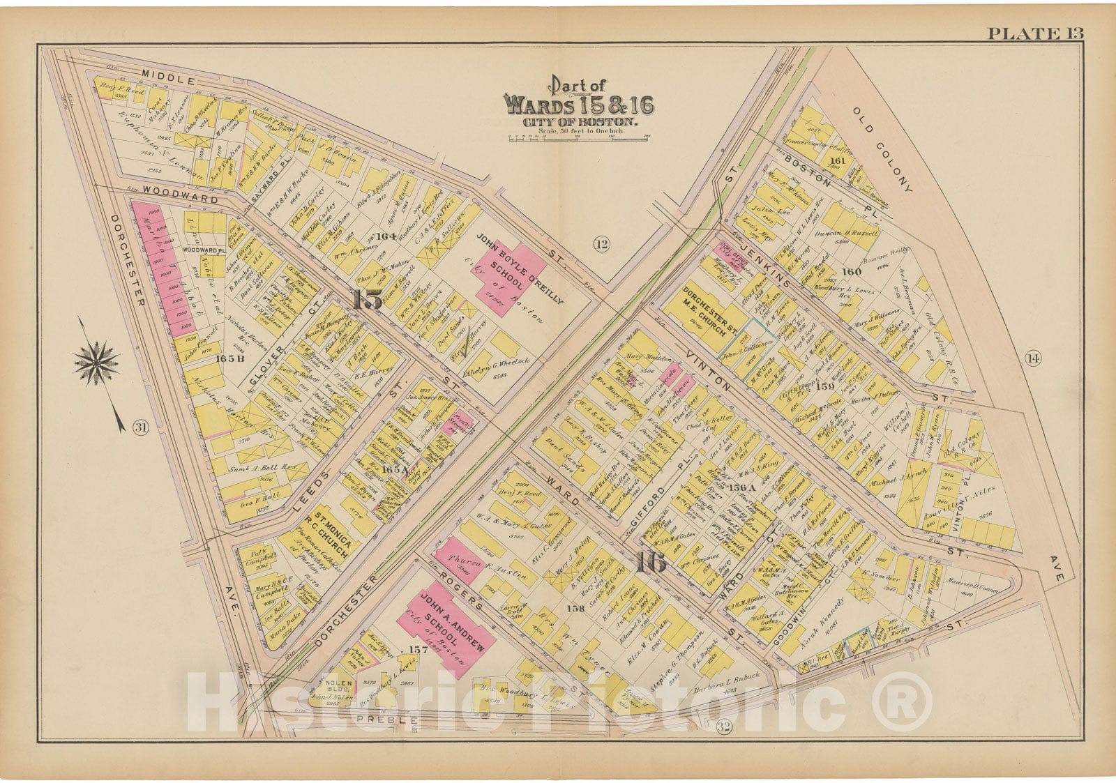 Historic Map : Atlas of South Boston, South Boston 1910 Plate 013 , Vintage Wall Art