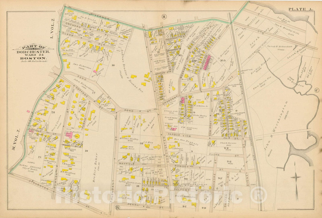 Historic Map : Atlas of Dorchester, Dorchester 1884 Plate A , Vintage Wall Art