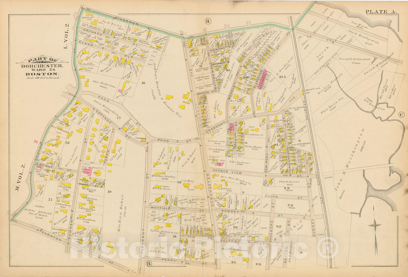 Historic Map : Atlas of Dorchester, Dorchester 1884 Plate A , Vintage Wall Art