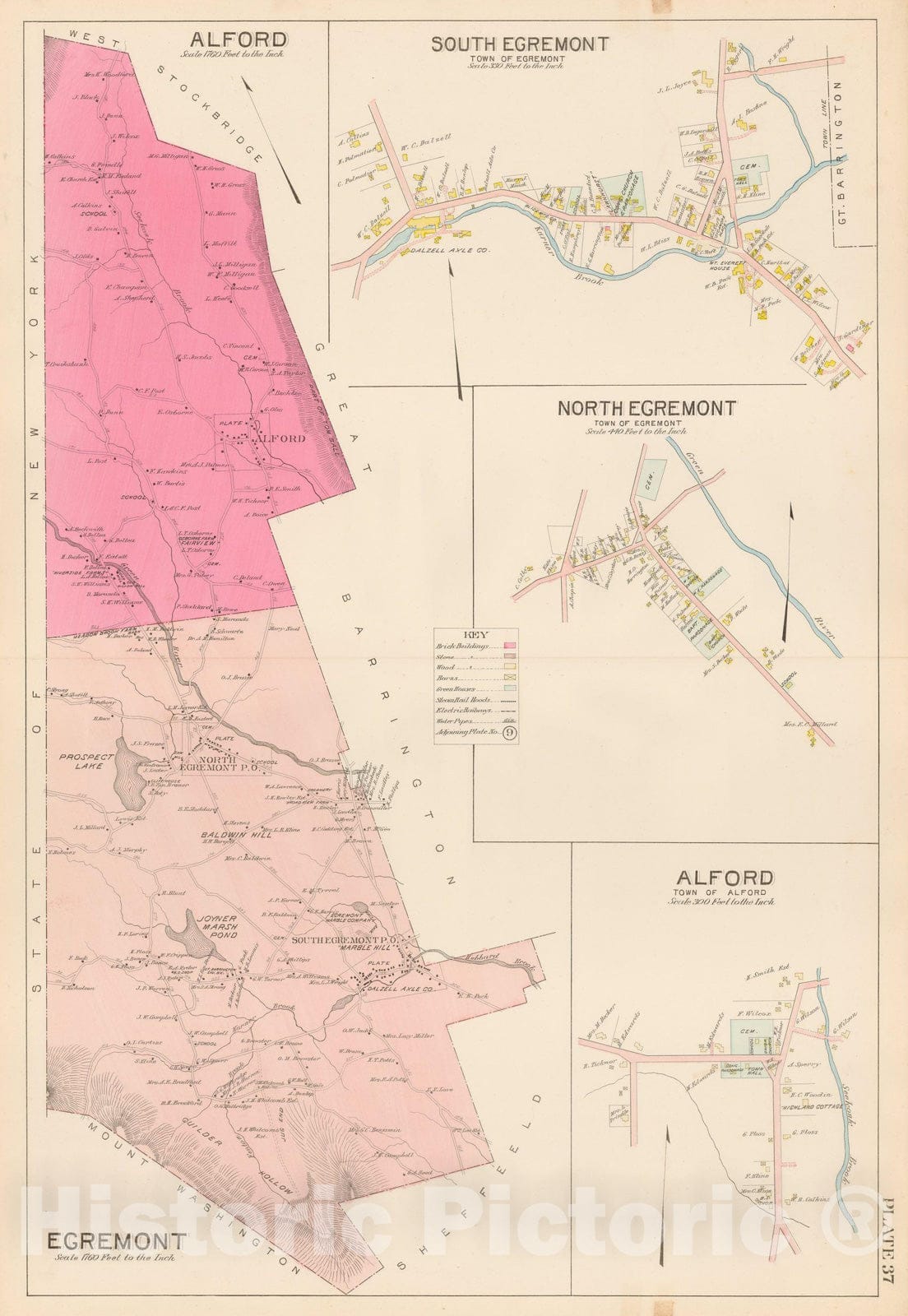 Historic Map : Atlas of Berkshire County Massachusetts, Alford & Egremont 1904 Plate 037 , Vintage Wall Art