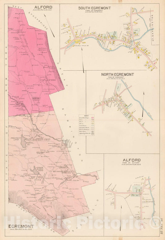 Historic Map : Atlas of Berkshire County Massachusetts, Alford & Egremont 1904 Plate 037 , Vintage Wall Art