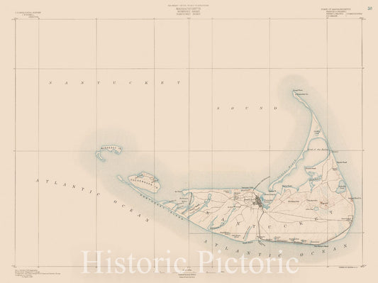Historic Map : U.S. Geological Survey, Nantucket 1890 Topographic Map , Vintage Wall Art