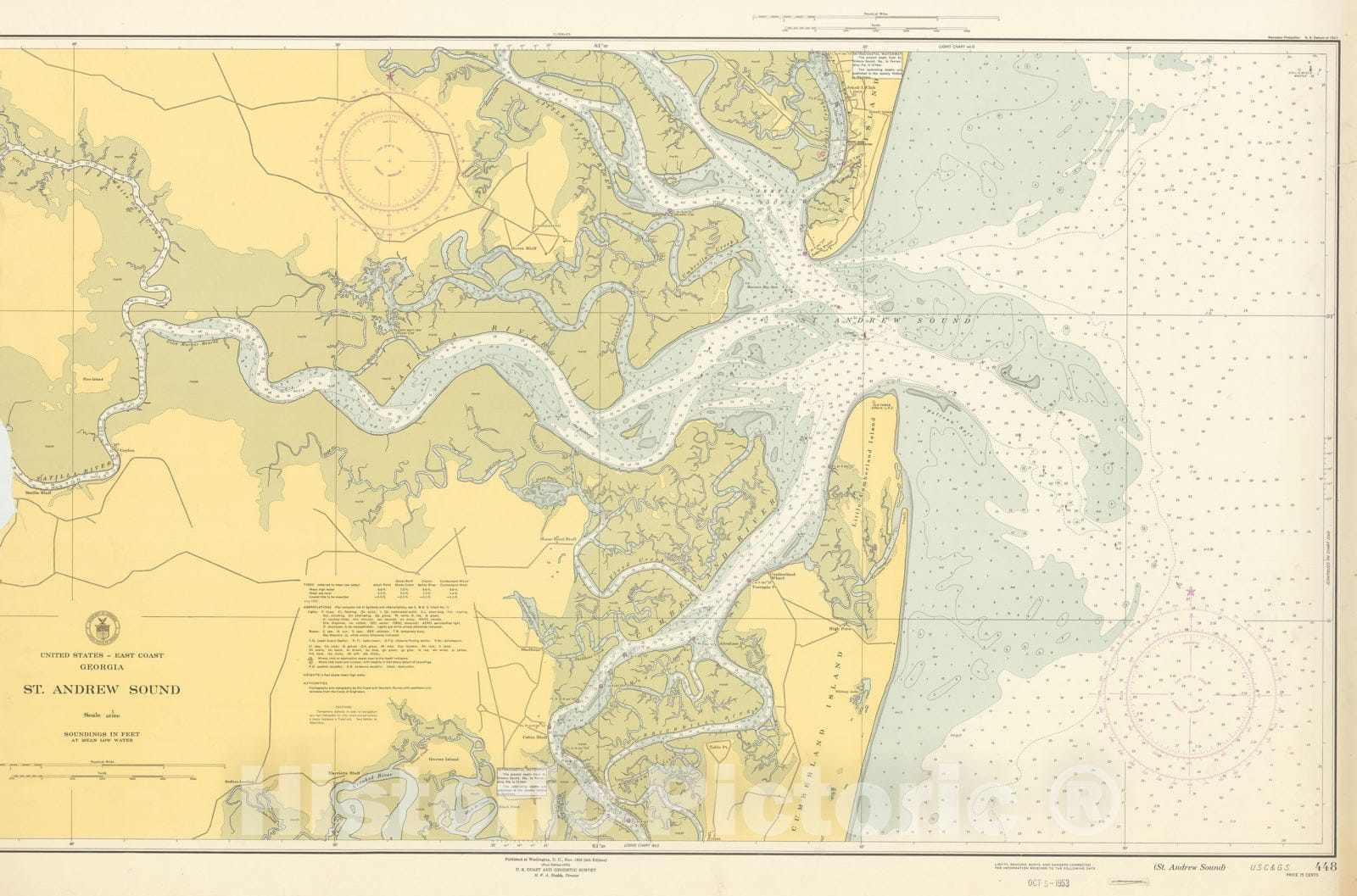 Historic Map : Coastal Charts - Georgia: St Andrew Sound 1953 , Vintage Wall Art
