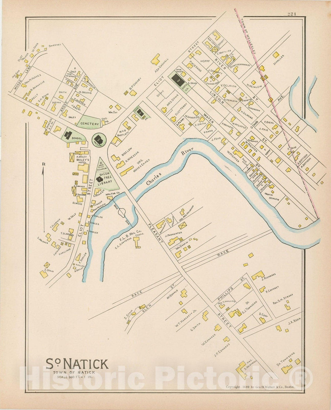 Historic Map : Atlas of Middlesex County, Massachusetts, Natick 1889 , Vintage Wall Art