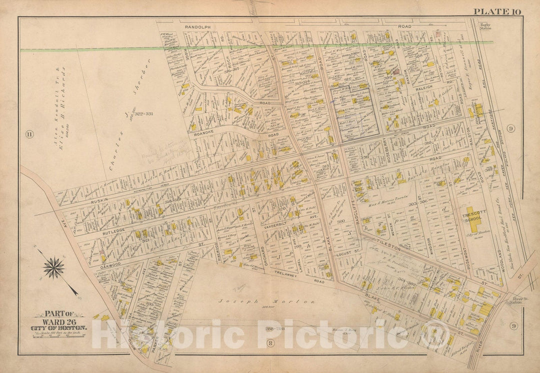 Historic Map : Atlas City of Boston Ward 26 Hyde Park, Hyde Park 1912 Plate 010 , Vintage Wall Art