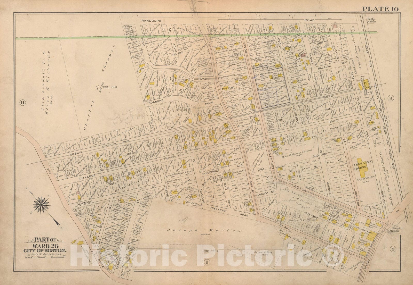 Historic Map : Atlas City of Boston Ward 26 Hyde Park, Hyde Park 1912 Plate 010 , Vintage Wall Art