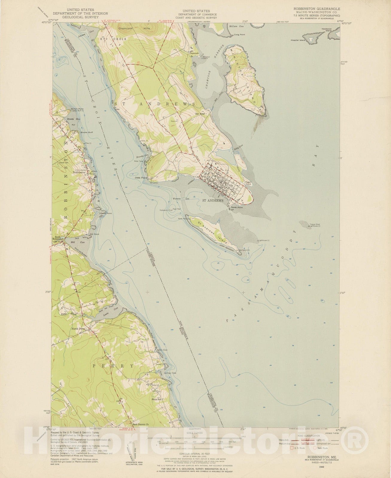 Historic Map : USGS 7.5 Minute Sheets and Quadrangles, Perry & Robinston & St. Andrews 1949 Topographic Map , Vintage Wall Art
