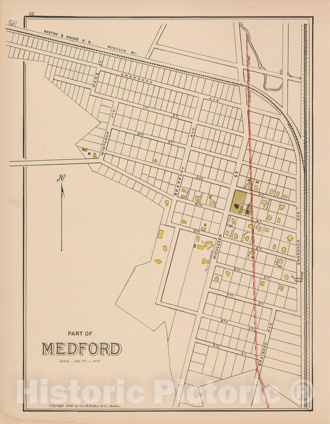 Historic Map : Atlas of Middlesex County, Massachusetts, Medford 1889 , v4, Vintage Wall Art