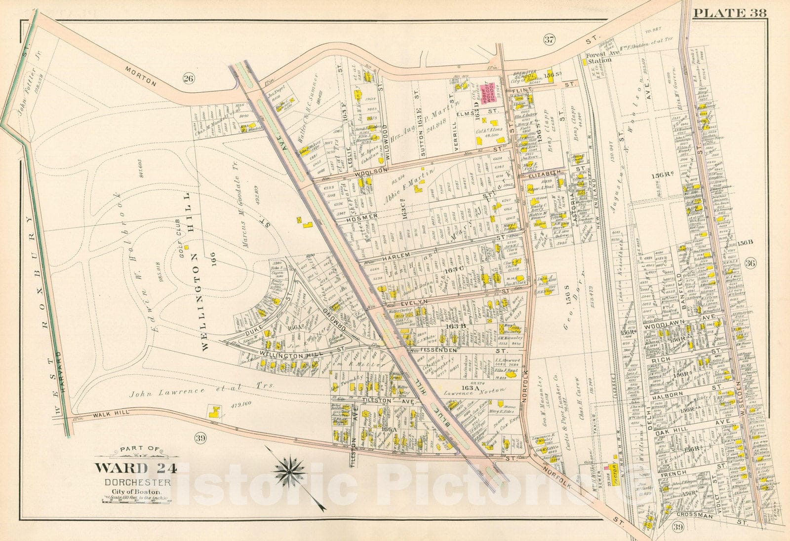 Historic Map : Atlas City of Boston, Vol. 5, Dorchester, 4th Ed., Dorchester 1904 Plate 038 , Vintage Wall Art