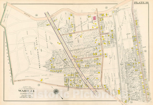 Historic Map : Atlas City of Boston, Vol. 5, Dorchester, 4th Ed., Dorchester 1904 Plate 038 , Vintage Wall Art