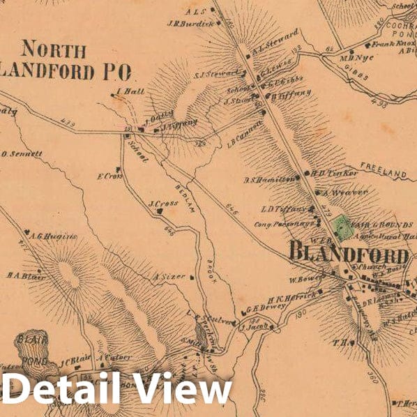 Historic Map : Atlas of Hampden County Massachusetts, Blandford 1870 , Vintage Wall Art