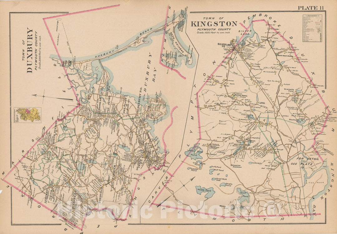 Historic Map : MA, Duxbury & Kingston 1903 Plate 011 , New Topographical Atlas of Surveys of Plymouth County ... , Vintage Wall Art