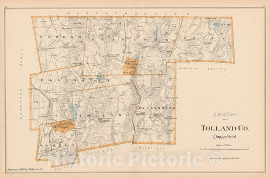 Historic Map : Tolland 1893 , Town and City Atlas State of Connecticut , Vintage Wall Art