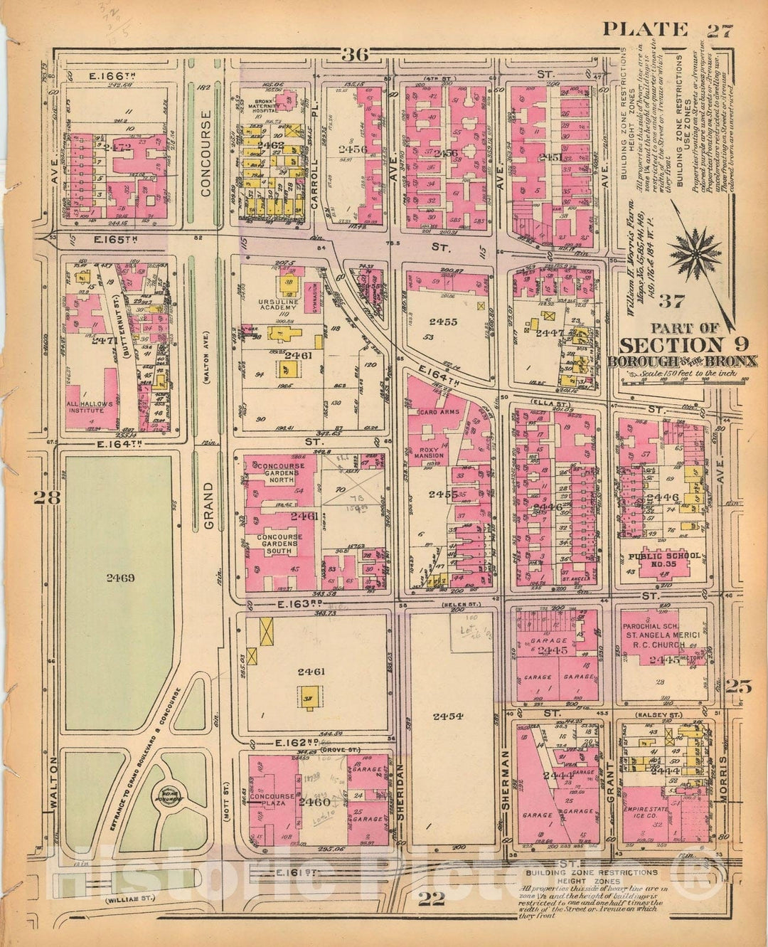 Historic Map : Borough of The Bronx, Sections 9-13, The Bronx 1928 Plate 027 , Vintage Wall Art