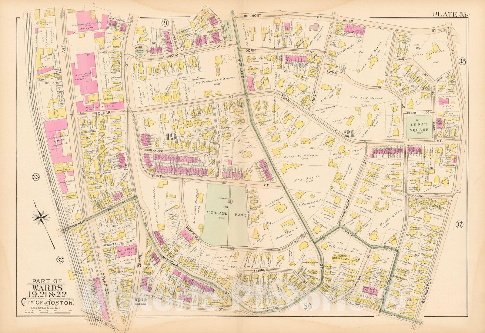 Historic Map : Atlas City of Boston Proper 1895 Plate 035 , Vintage Wall Art