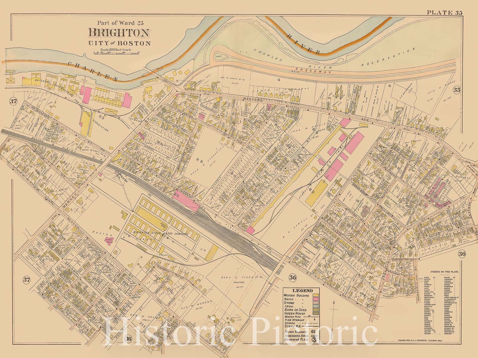 Historic Map : Atlas of Dorchester, West Roxbury and Brighton, Allston & Brighton 1899 Plate 035 , Vintage Wall Art