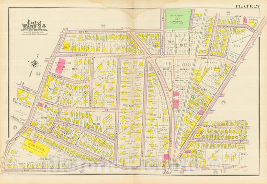 Historic Map : Atlas City of Boston, Dorchester, Dorchester 1910 Plate 027 , Vintage Wall Art