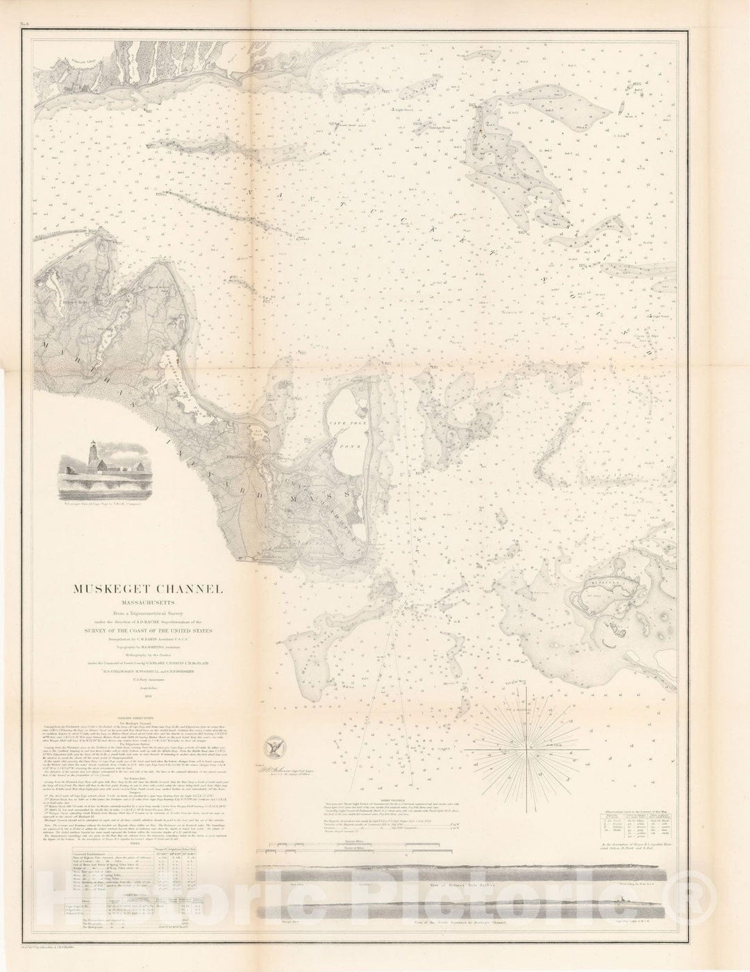 Historic Map : Martha's Vineyard 1859 Topographic Map , Vintage Wall Art