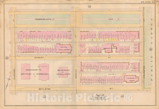 Historic Map : Atlas City of Boston, City Proper, Vol. 2, Boston 1888 Plate 034 , Vintage Wall Art