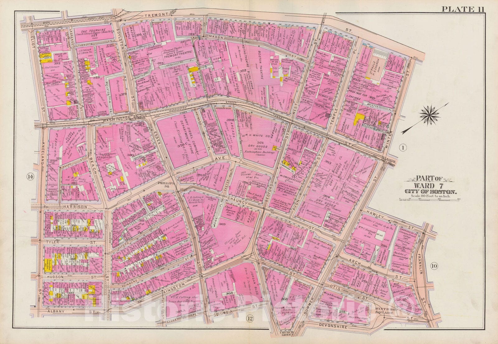 Historic Map : Atlas City of Boston: Boston Proper and Back Bay, Boston 1908 Plate 011 , Vintage Wall Art