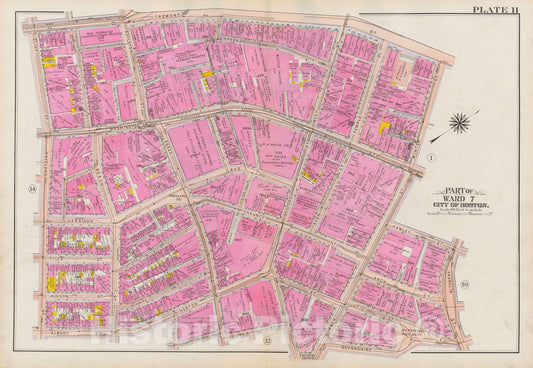 Historic Map : Atlas City of Boston: Boston Proper and Back Bay, Boston 1908 Plate 011 , Vintage Wall Art