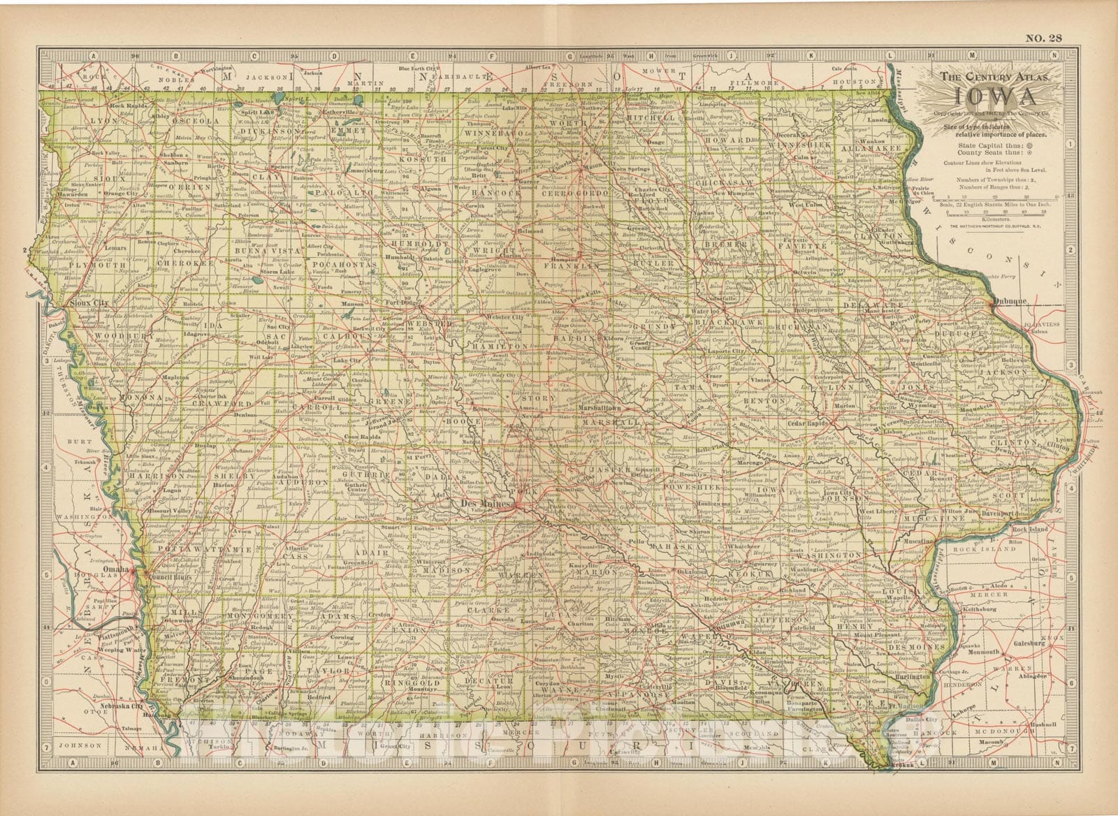Historic Map : Iowa 1914 , Century Atlas of the World, Vintage Wall Art