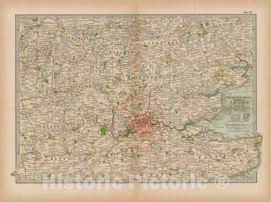 Historic Map : London 1897 Plate 077 , The Century Atlas World , Vintage Wall Art