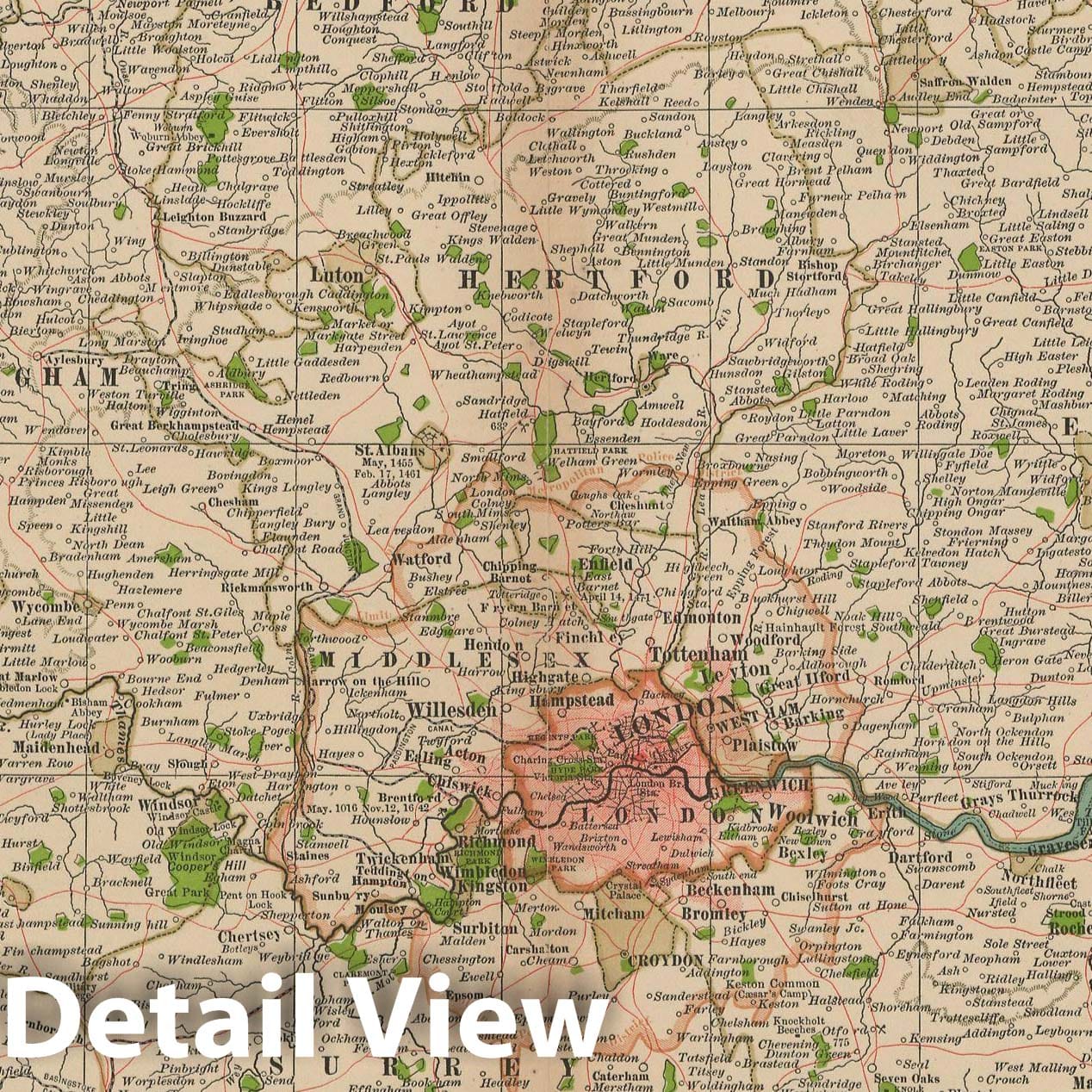 Historic Map : London 1897 Plate 077 , The Century Atlas World , Vintage Wall Art