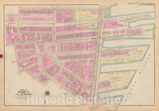 Historic Map : Atlas City of Boston: Boston Proper and Back Bay, Boston 1928 Plate 009 , Vintage Wall Art