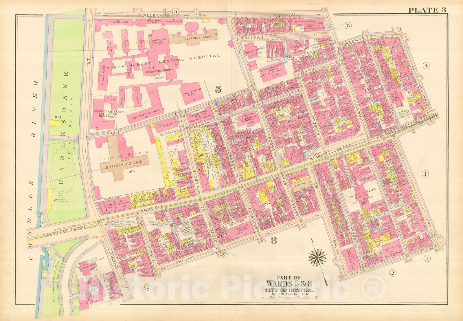 Historic Map : Atlas City of Boston, Boston Proper and Back Bay, Boston 1917 Plate 003 , Vintage Wall Art