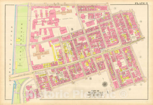 Historic Map : Atlas City of Boston, Boston Proper and Back Bay, Boston 1917 Plate 003 , Vintage Wall Art