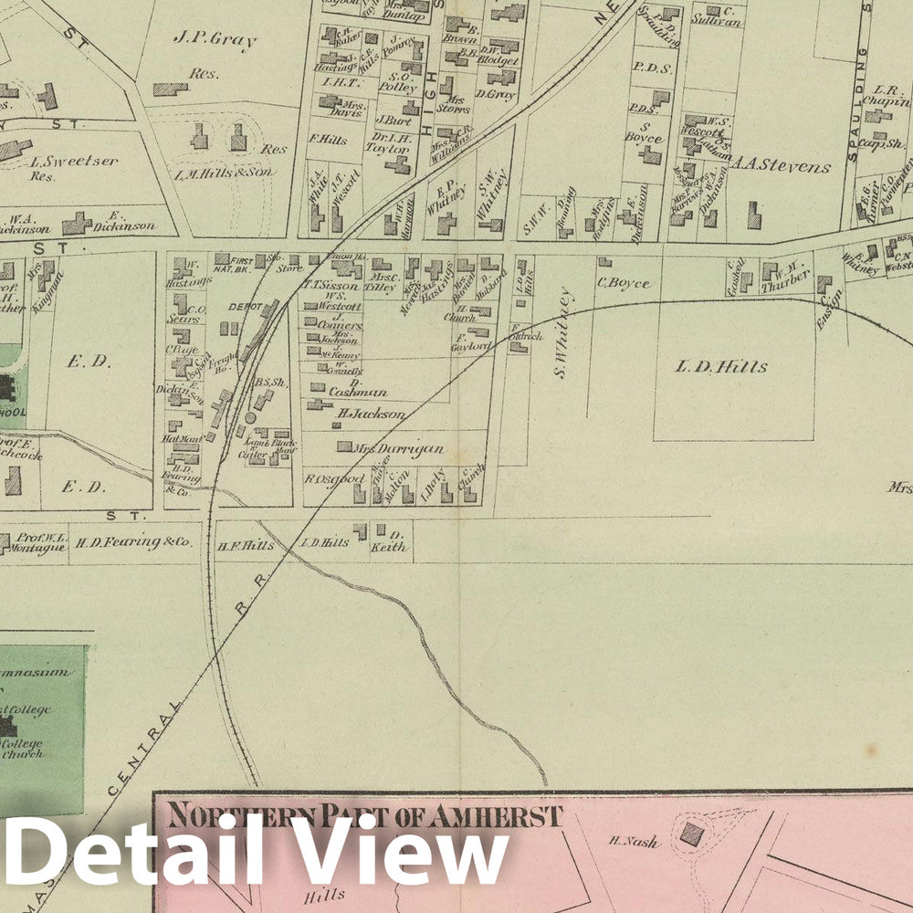 Historic Map : Atlas of Hampshire County Massachusetts, Amherst 1873 , Vintage Wall Art
