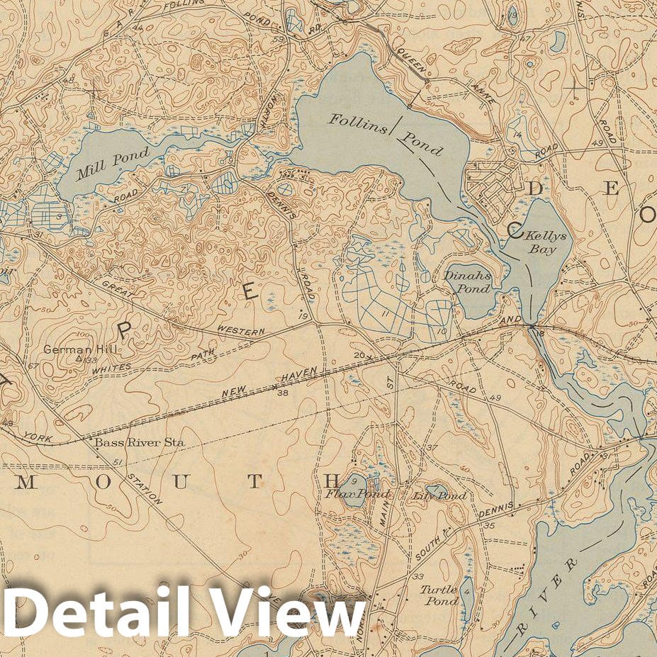 Historic Map : USGS 7.5 Minute Sheets and Quadrangles, Dennis & Yarmouth 1943 Topographic Map , Vintage Wall Art