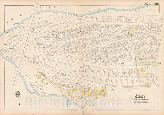 Historic Map : Atlas City of Boston: Charlestown and East Boston, East Boston 1912 Plate 032 , Vintage Wall Art