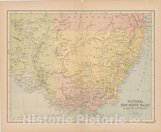 Historic Map : Australia 1875 , Student Atlas of Modern Geography , Vintage Wall Art