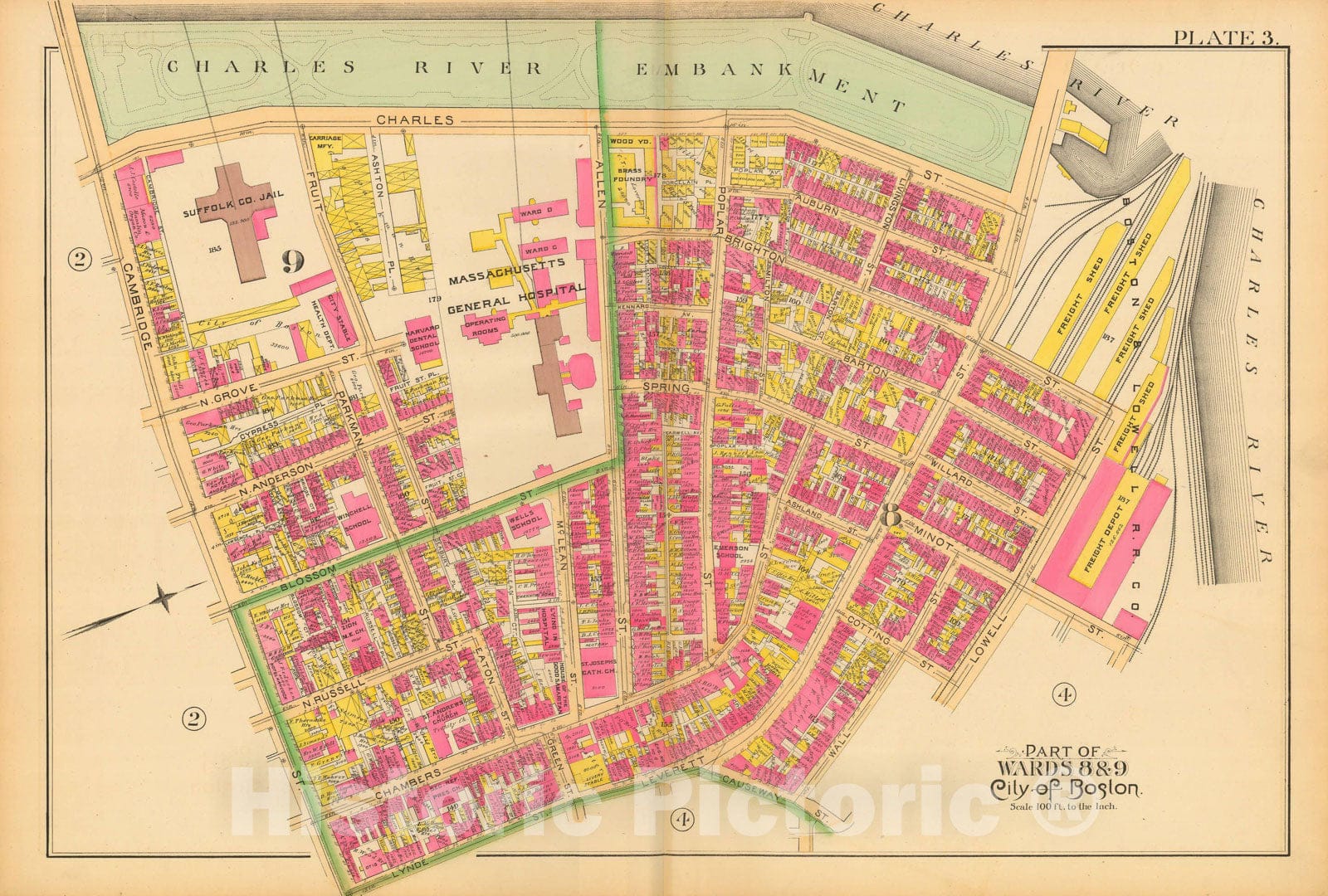 Historic Map : Atlas City of Boston, City Proper and Roxbury, Boston 1890 Plate 003 , Vintage Wall Art