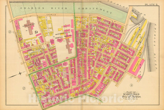 Historic Map : Atlas City of Boston, City Proper and Roxbury, Boston 1890 Plate 003 , Vintage Wall Art