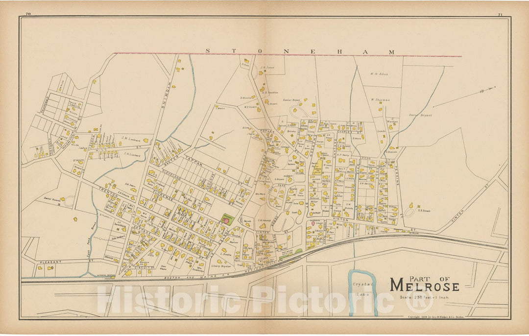 Historic Map : Atlas of Middlesex County, Massachusetts, Melrose 1889 , v3, Vintage Wall Art