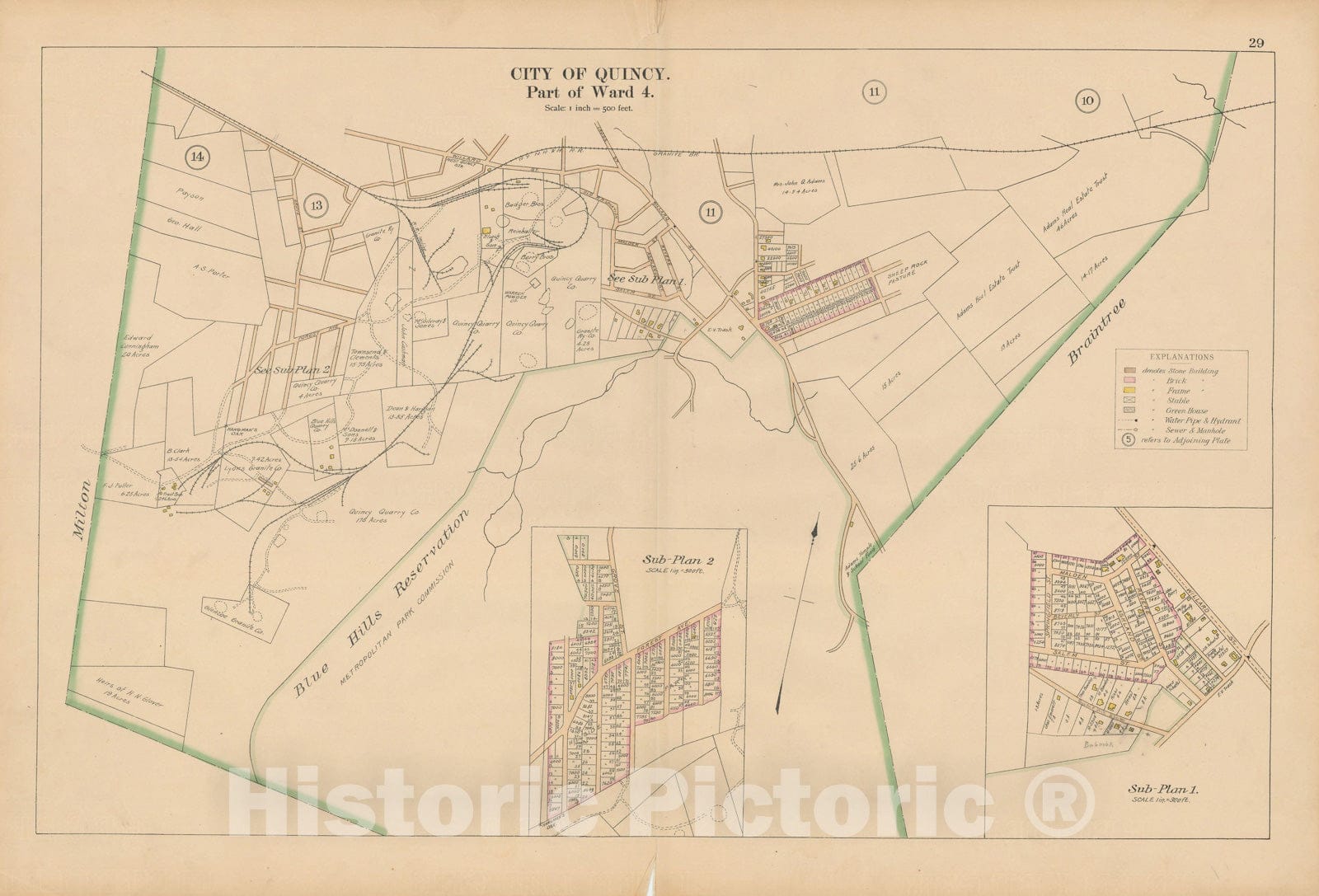 Historic Map : Atlas City of Quincy, Norfolk County, Mass., Quincy 1897 Plate 029 , Vintage Wall Art
